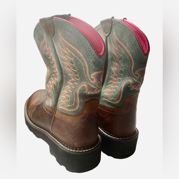 ARIAT Women’s Fatbaby Thunderbird Powder Brown/Teal/Pink Western Boots Size 8.5 - Picture 3 of 16